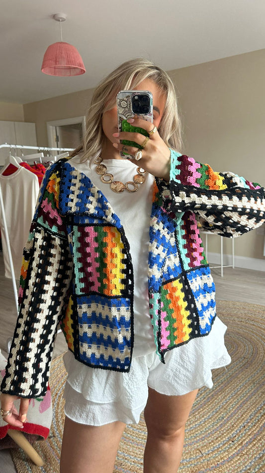 Multicolour Patchwork Oversize Cardigan - Black