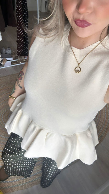 Soft Knit Peplum Top - Cream