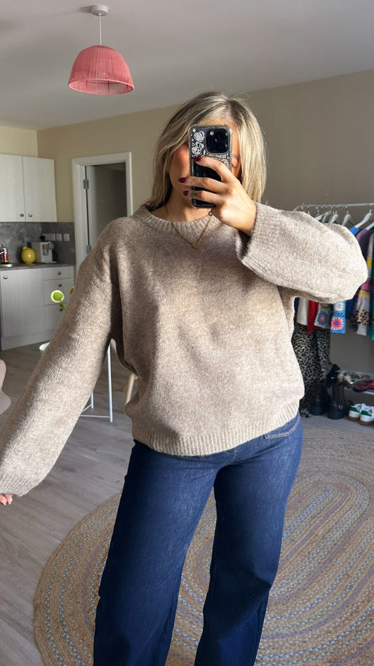 Chunky Knit Jumper In Beige