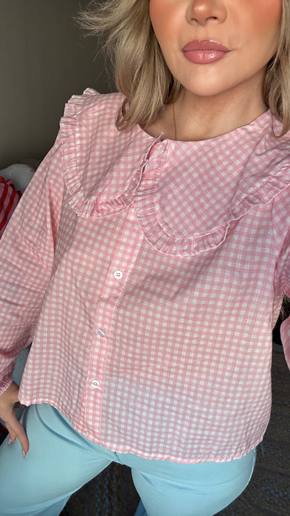 Pink Gingham Collared Shirt