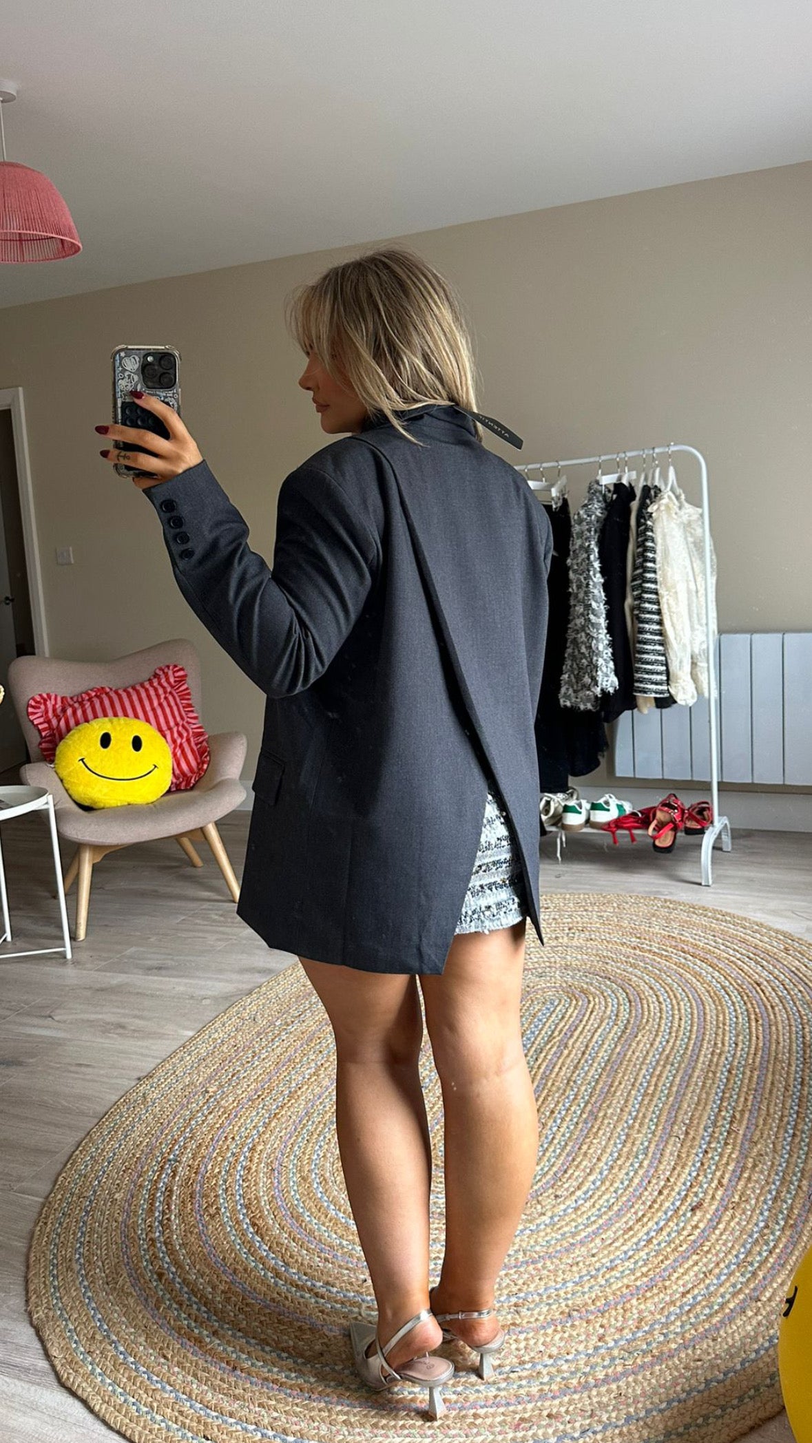 Grey Split Back Oversized Blazer