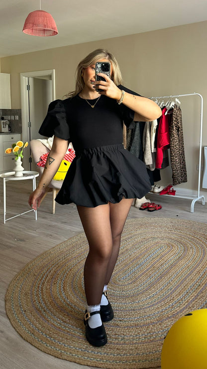 Black Puff Ball Mini Dress