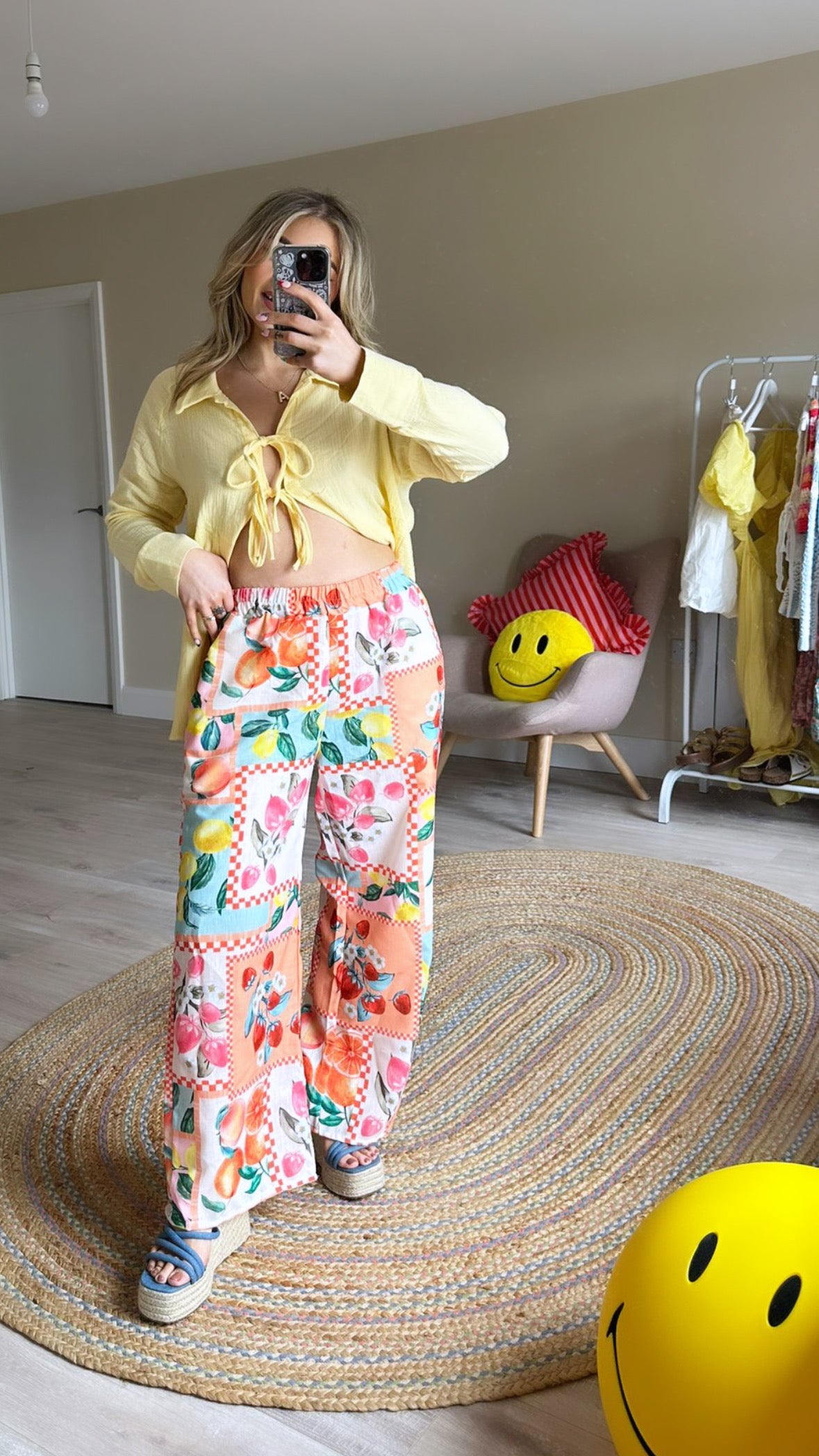 Fruit Print Pull on Trousers - Coral