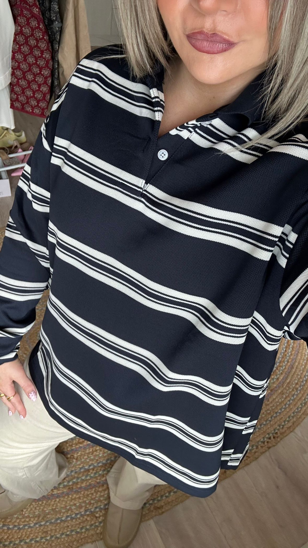 Navy Stripe Rugby Long Sleeve Top