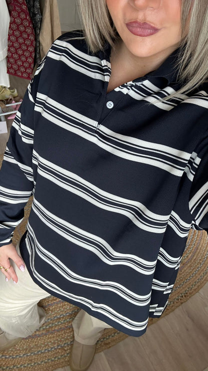 Navy Stripe Rugby Long Sleeve Top