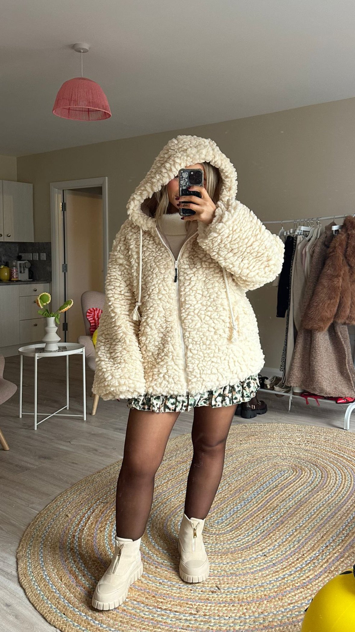 Faux Fur Shearling Hooded Jacket