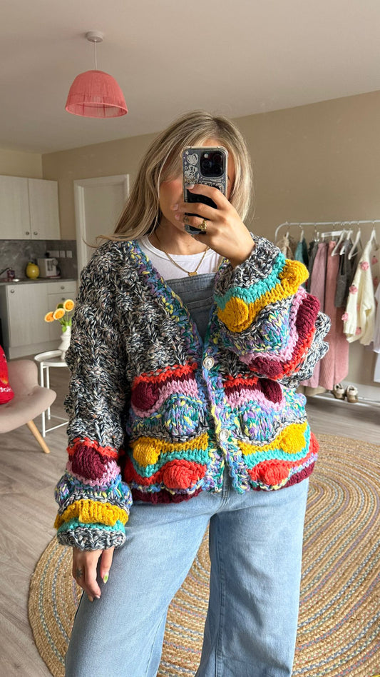 Grey Rainbow Chunky Knit Cardigan