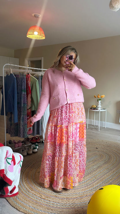 Patchwork Maxi Skirt - Pink
