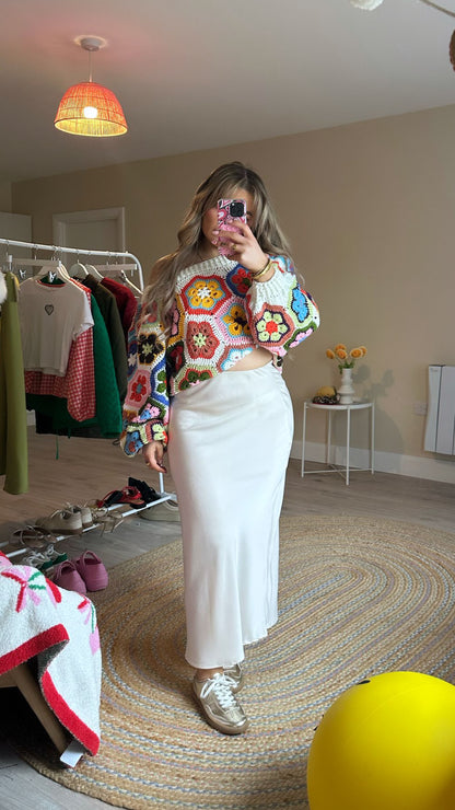 Cream Satin Slip Skirt