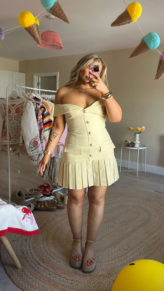 Butter Yellow Pleated Mini Dress