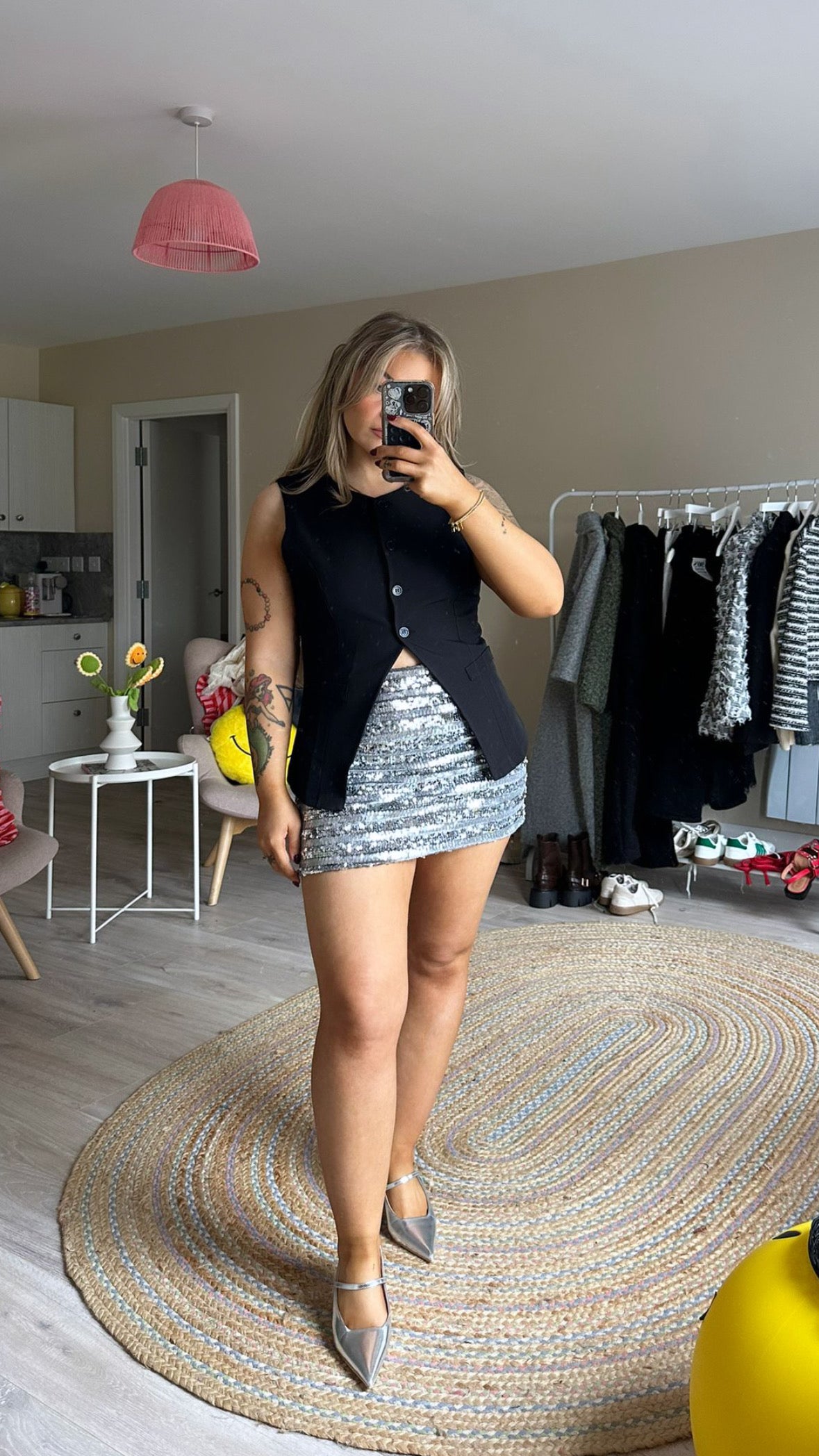 Silver Sequin Mini Skirt