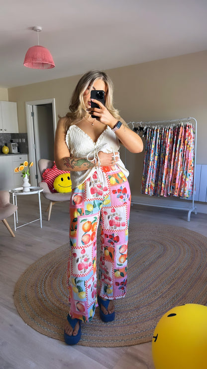 Fruit Print Pull on Trousers - Pink