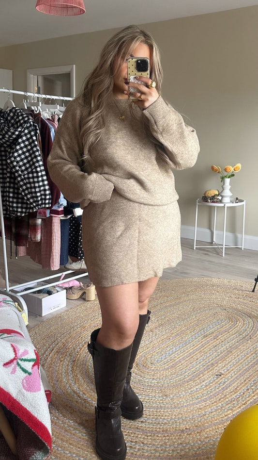 Knitted Jumper and Skirt - Co-Ord  - Beige