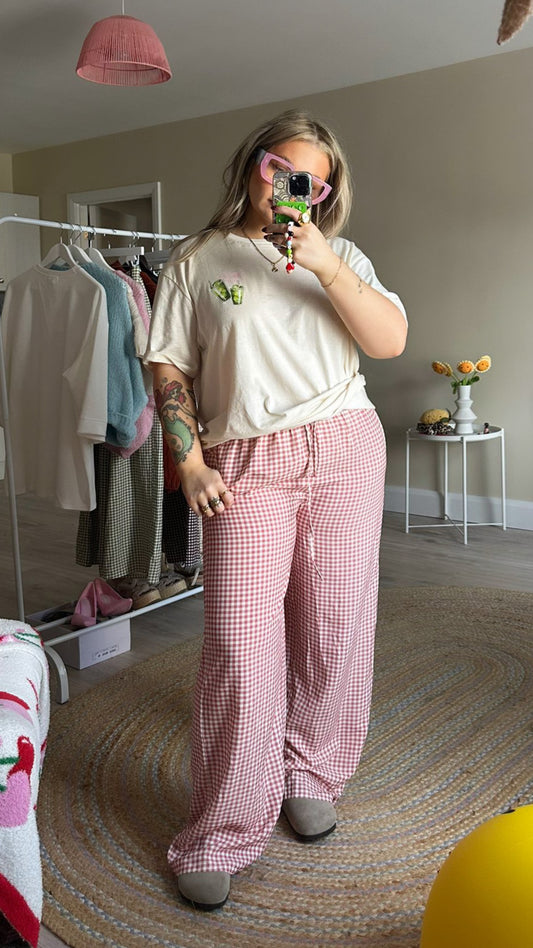Gingham Pull On Trousers - Pink