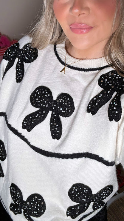 Cream Embellished Bow Jumper