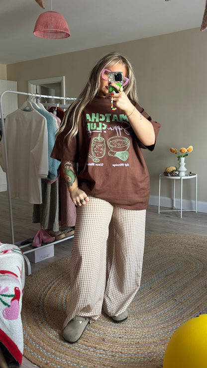 Gingham Pull On Trousers - Beige