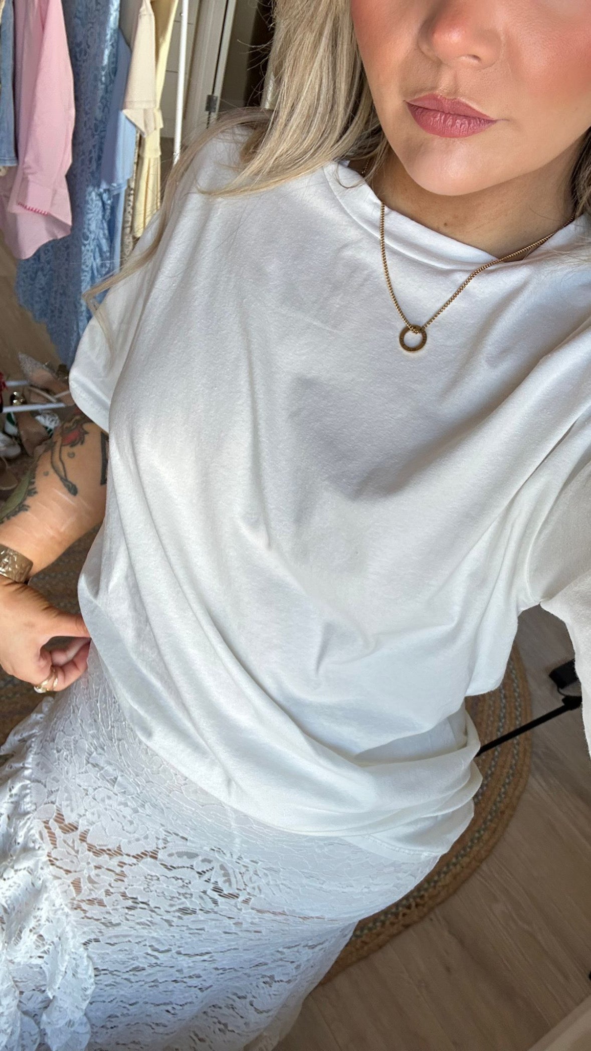 Oversized Tee and Lace Skirt Co-Ord - White