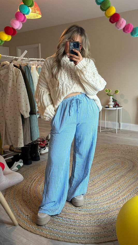 Stripe Elasticated Waist Trousers In Blue