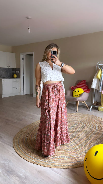 Pink Paisley Print Maxi Skirt