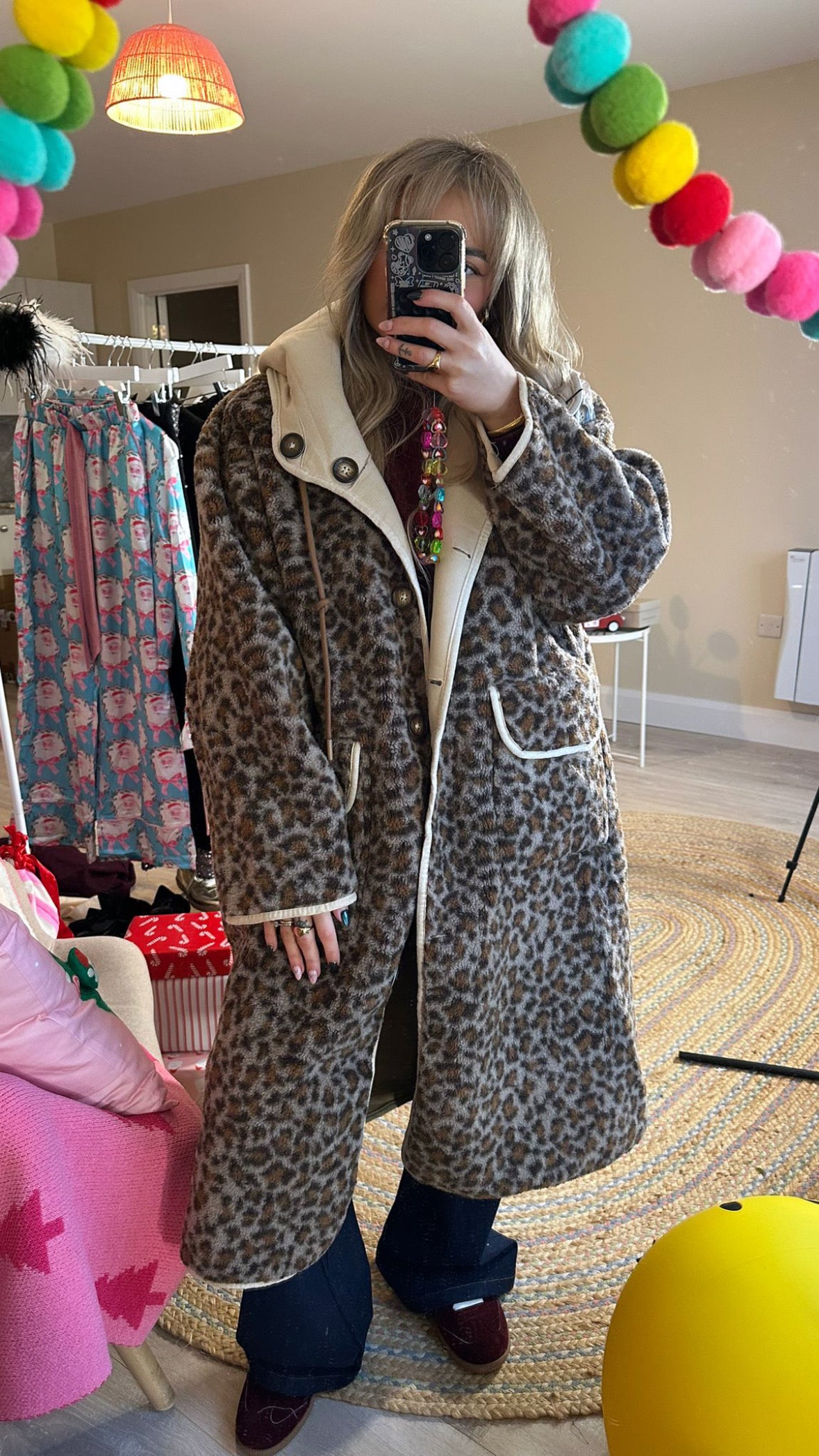 Reversible Long Leopard/ Cream Coat