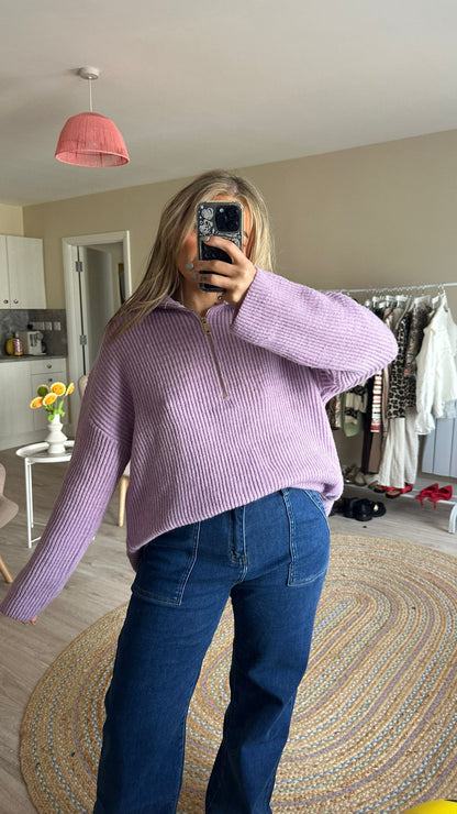 Half Zip Oversized Jumper In Lavender