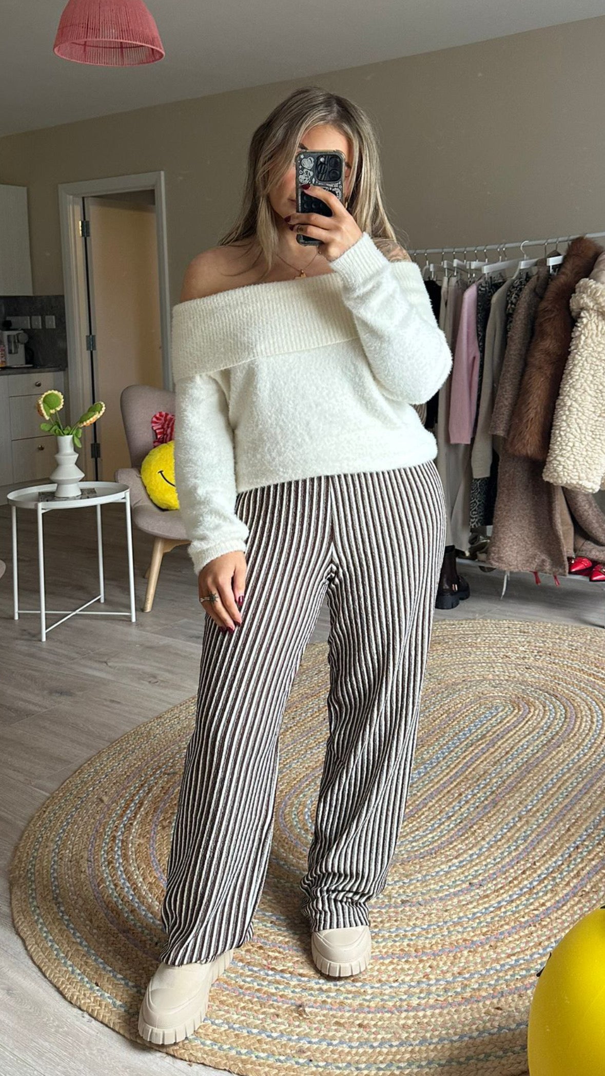 Pull on Chocolate Brown Stripe Trousers