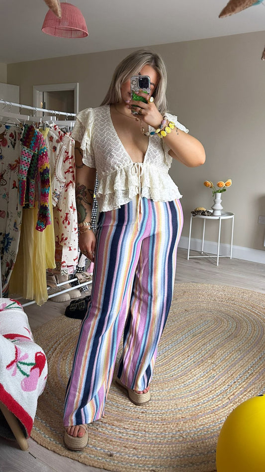 Zig Zag Striped Wide Leg Trousers
