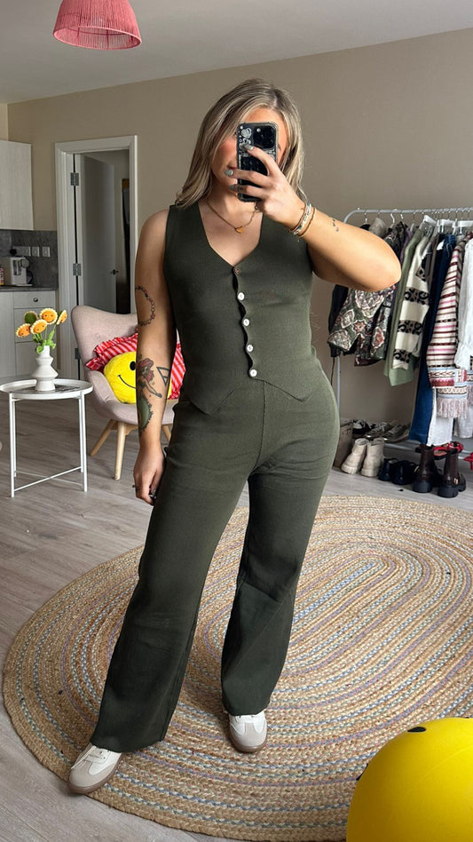 Knit Waistcoat and Trousers Co-Ord - Khaki