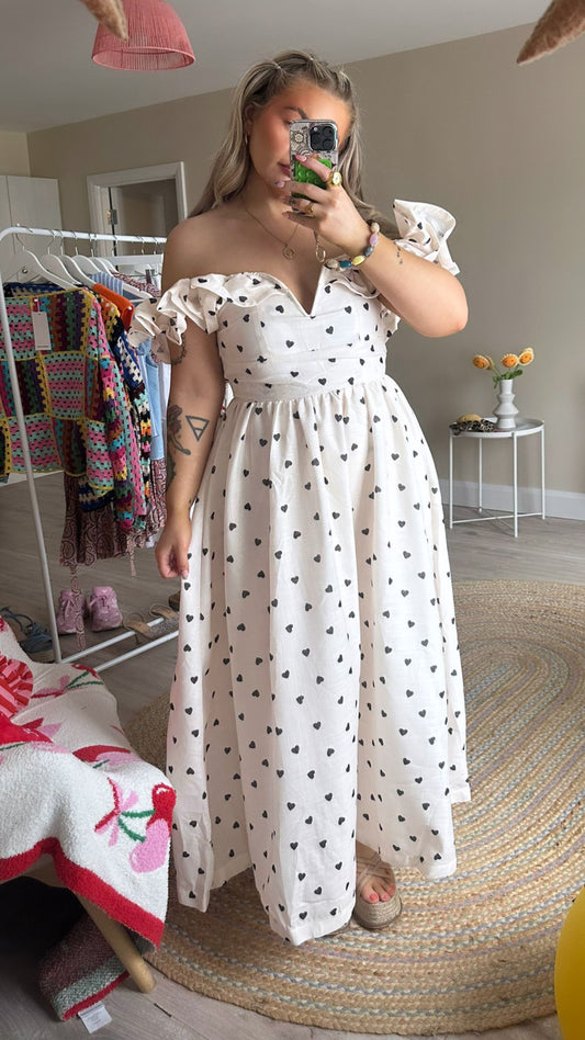 Heart Print Frill Sleeve Dress