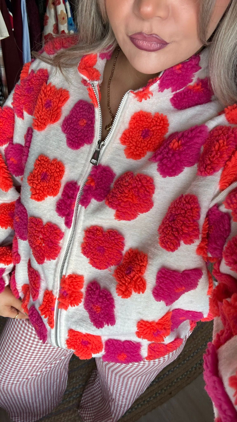 Flower Fleece Jacket - Pink