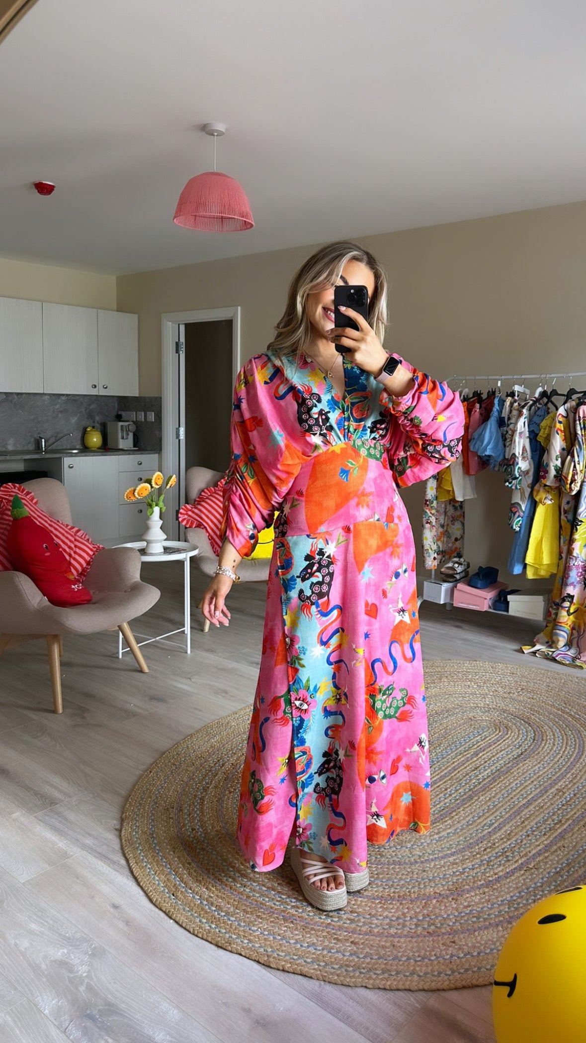 Pink Maxi Patterned Dress