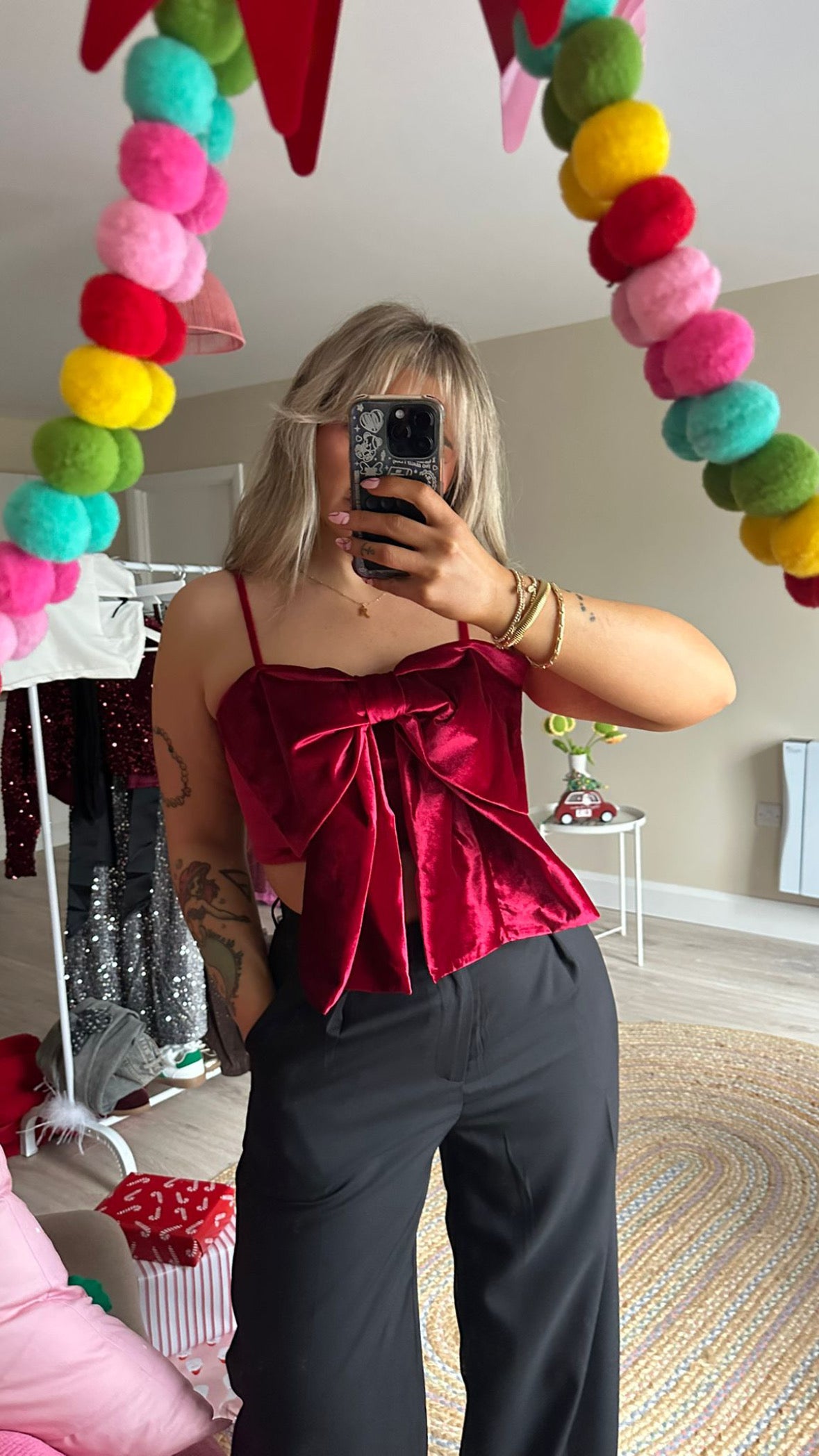 Velvet Bow Top - Burgundy Red