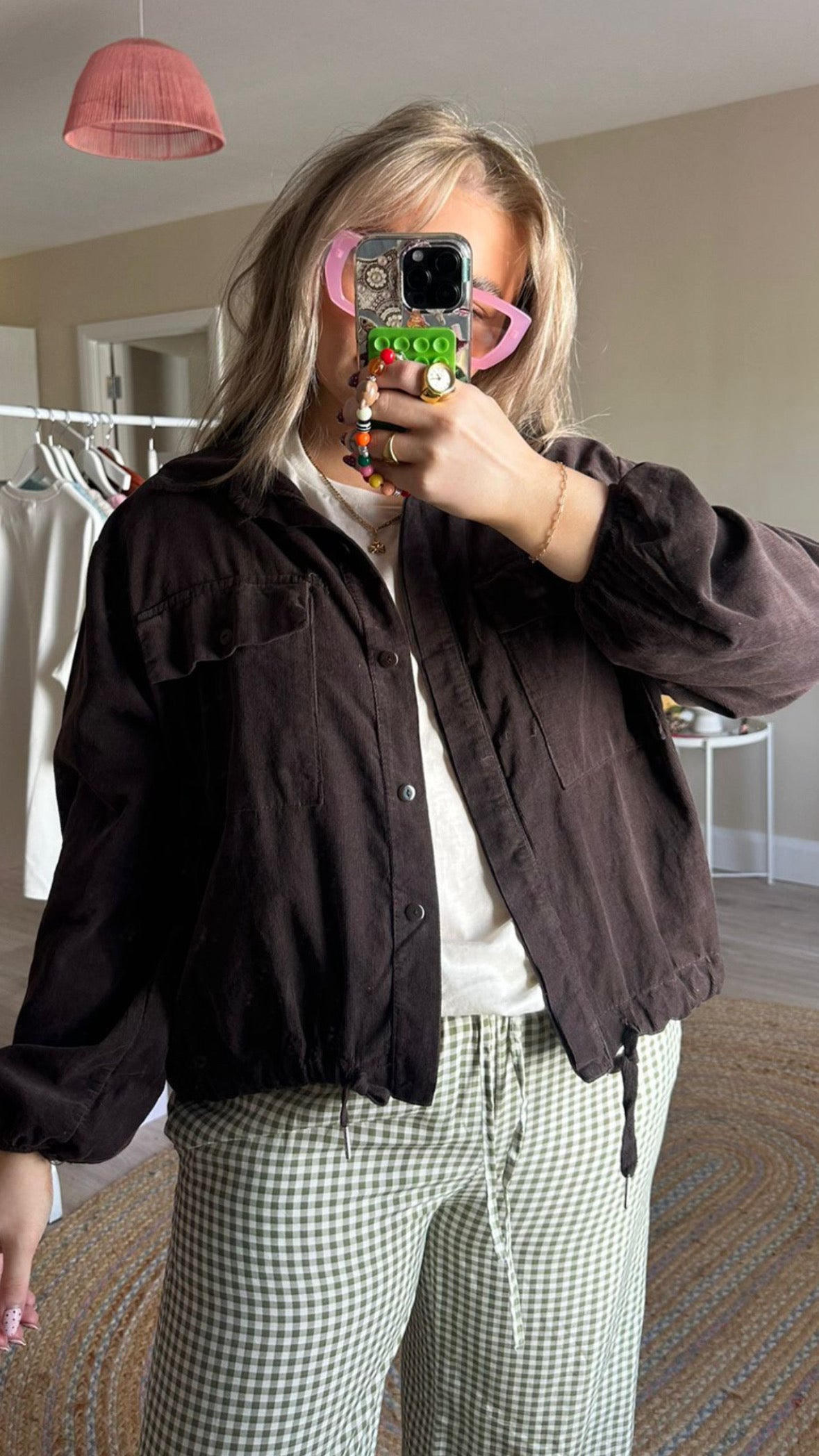 Gingham Pull On Trousers - Green