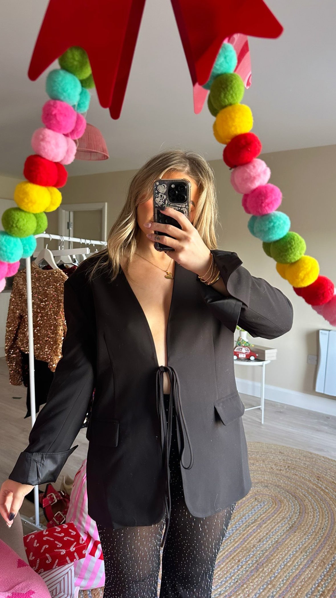 Black Tie Front Oversized Blazer