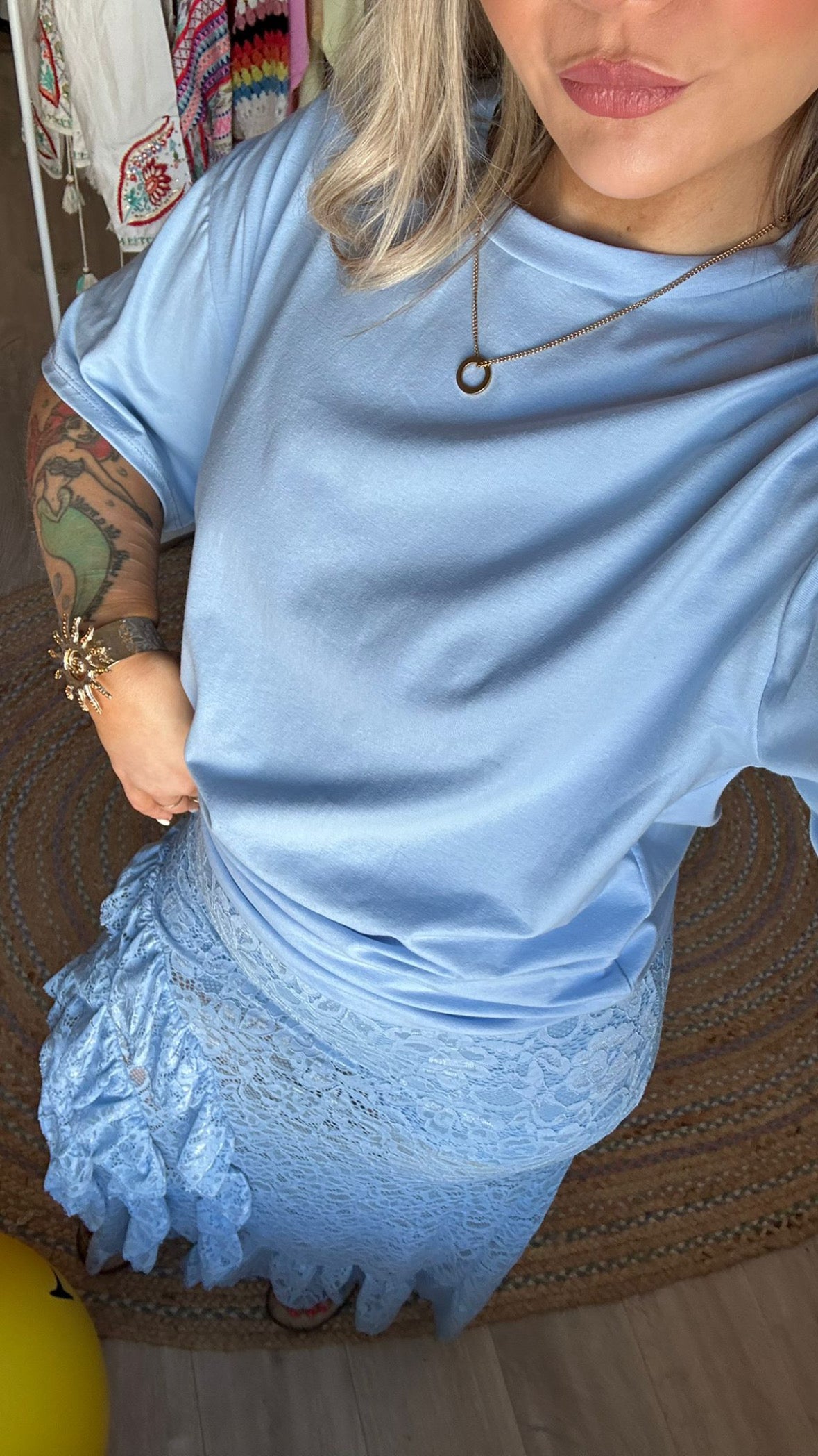 Oversized Tee and Lace Skirt Co-Ord - Blue