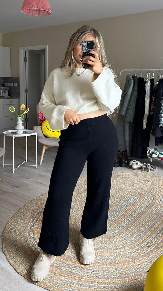 Black Wide Leg Knit Trousers