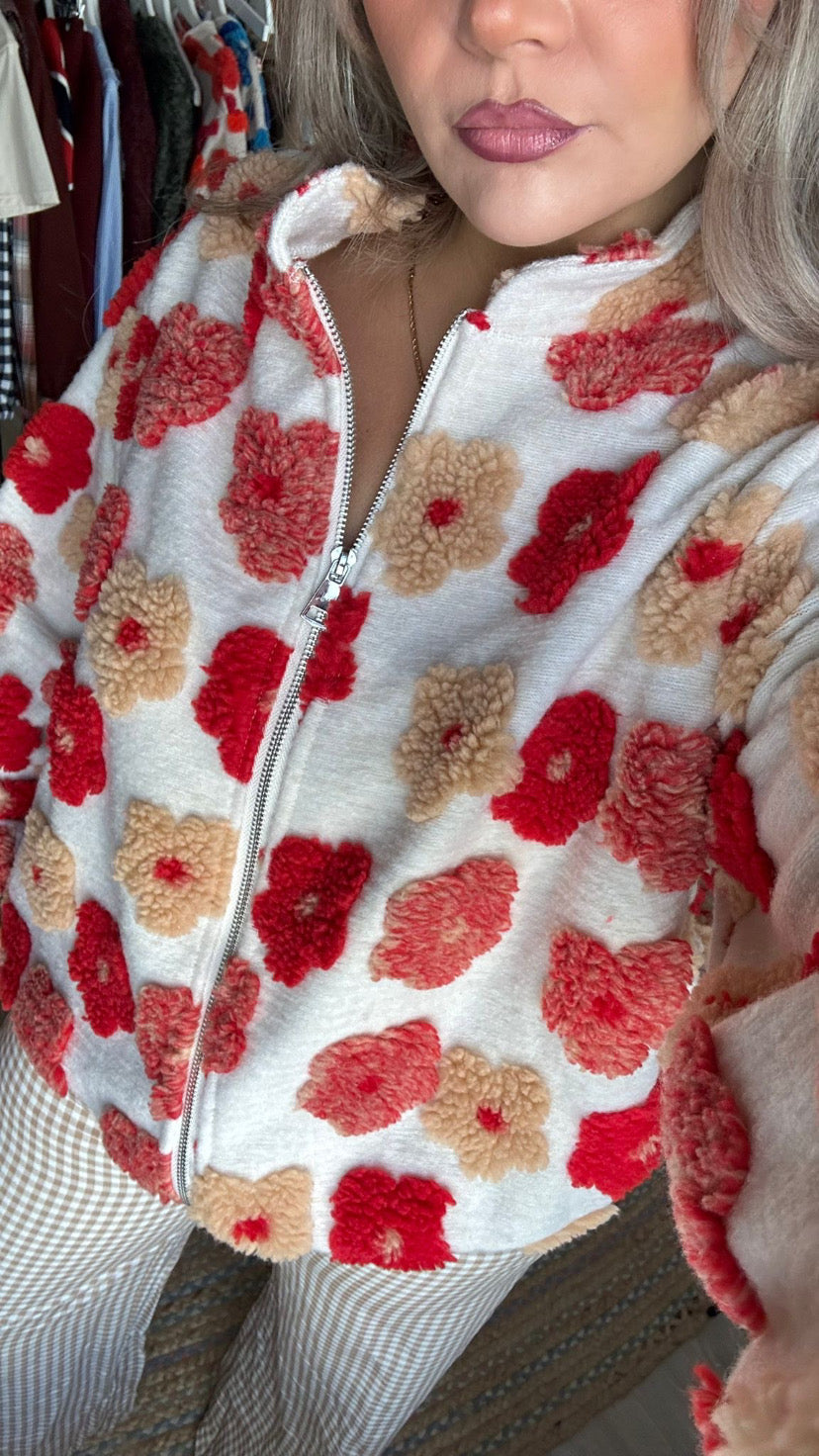 Flower Fleece Jacket - Red