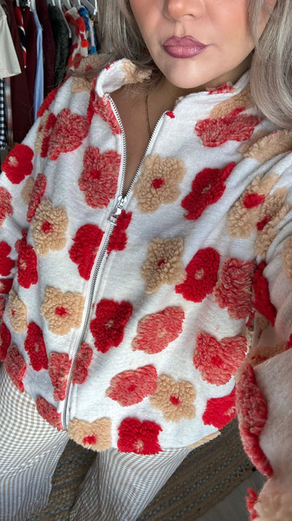 Flower Fleece Jacket - Red