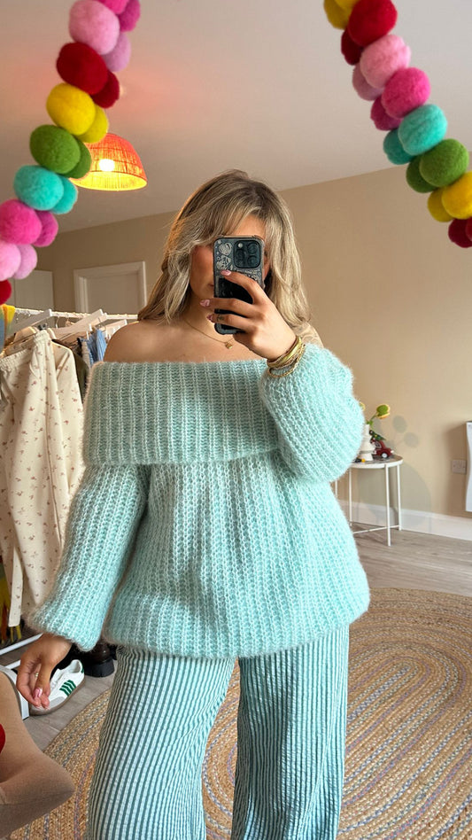 Super Soft Bardot Jumper - Mint Green