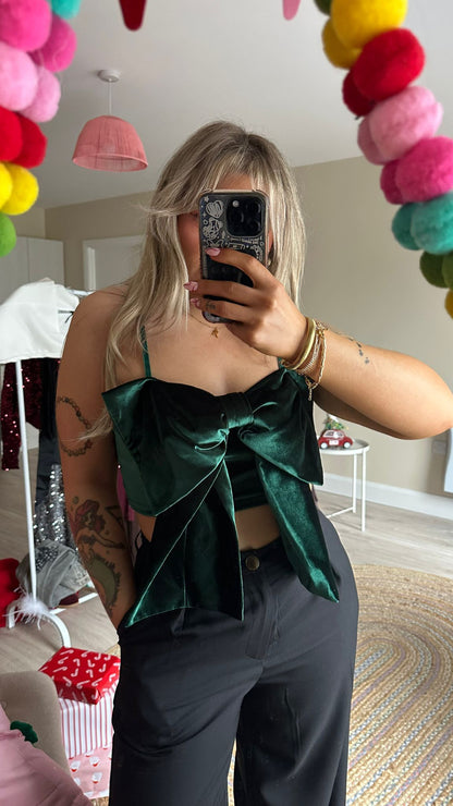 Velvet Bow Top - Emerald Green