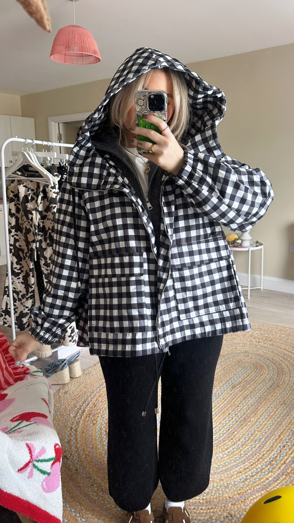 Gingham Hooded Jacket - Black (Pre-Order est 1st Sept)