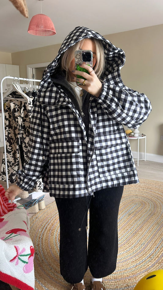 Gingham Hooded Jacket - Black (Pre-Order est 13th August)
