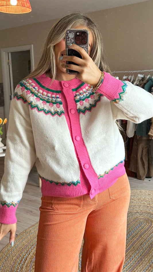 Fairisle Cardigan in Pink