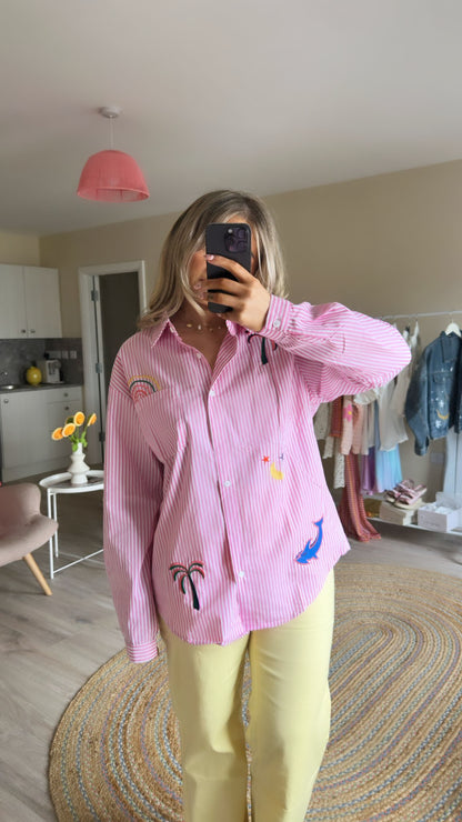 Pink Embroidered Stripe Shirt