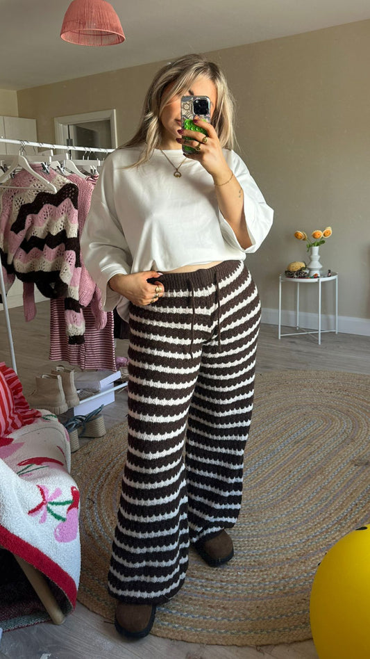Stripe Knitted Trousers - Brown/White
