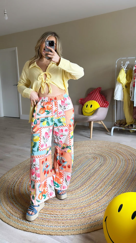 Fruit Print Pull on Trousers - Coral