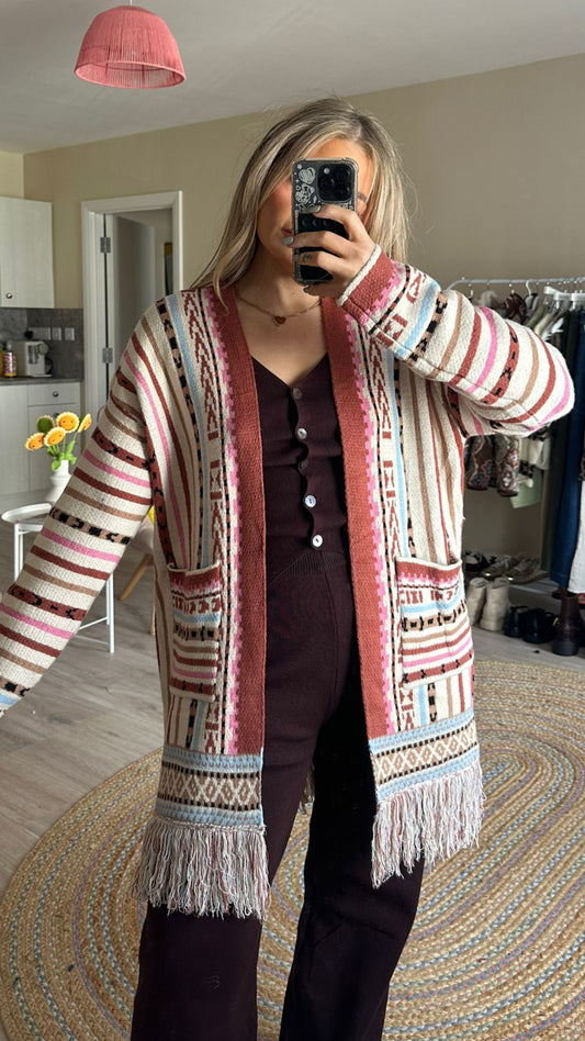 Multi Stripe Tassle Cardigan