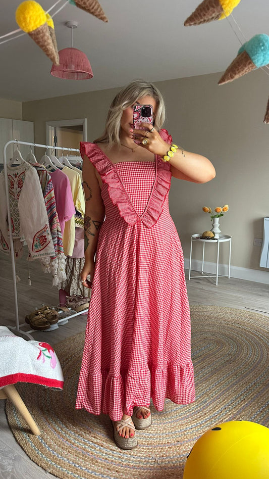 Ruffle Shoulder Midaxi Dress - Ruby Red