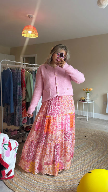 Patchwork Maxi Skirt - Pink