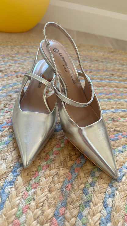 Silver Strappy Pointed Heels